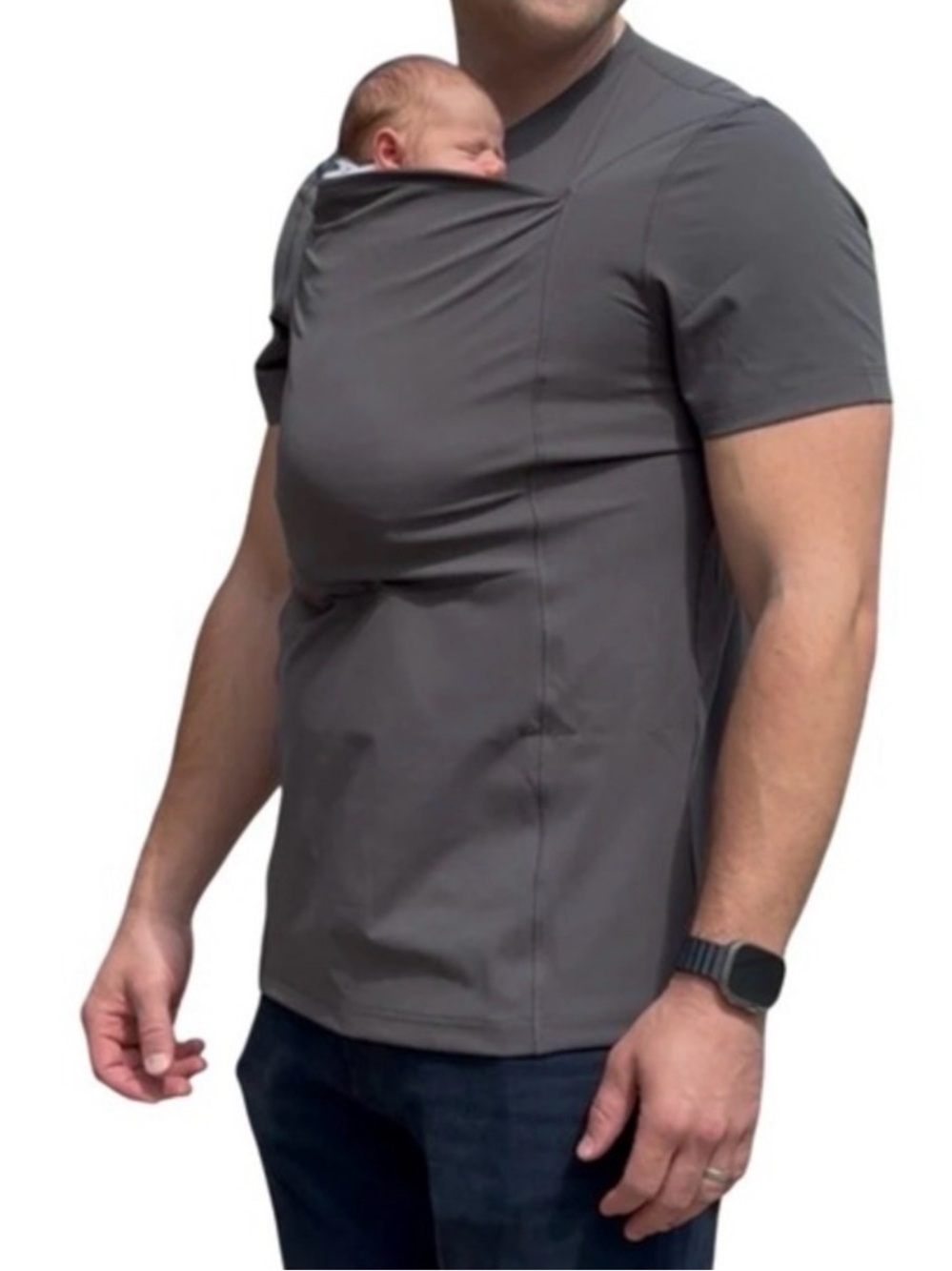 Lalabu Men’s Charcoal Gray Babywearing Carrier Pouch Short Sleeve T-Shirt- Large